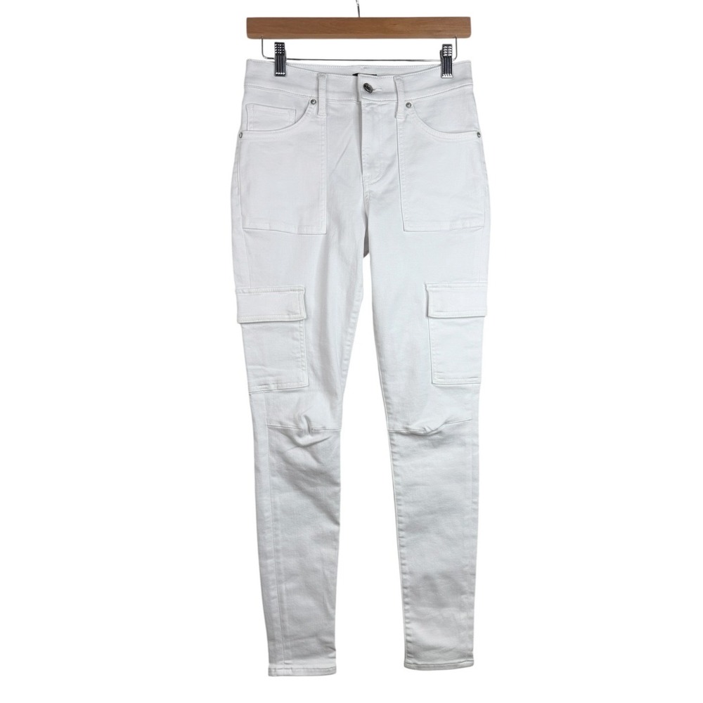 Express Women's Skinny Mid Rise Hyper Stretch Cargo Jeans Size 4 L White Denim